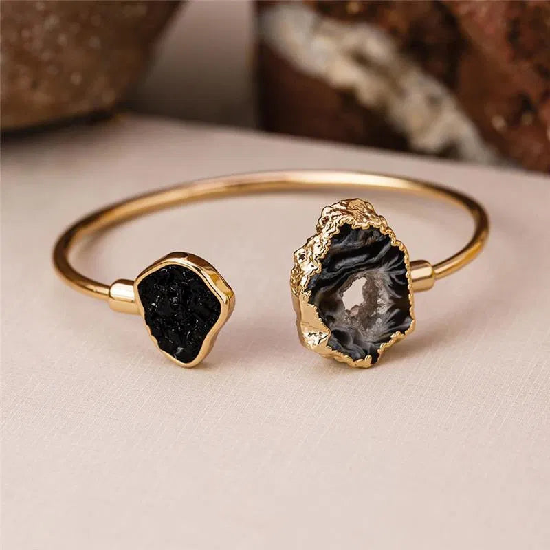Bracelete Geodo Natural e Turmalina Negra