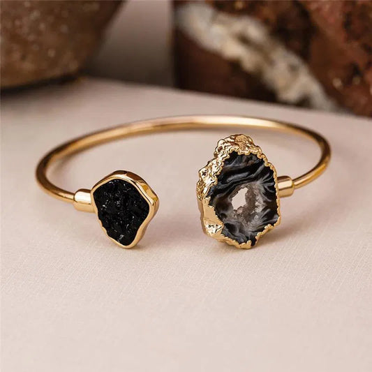 Bracelete Geodo Natural e Turmalina Negra