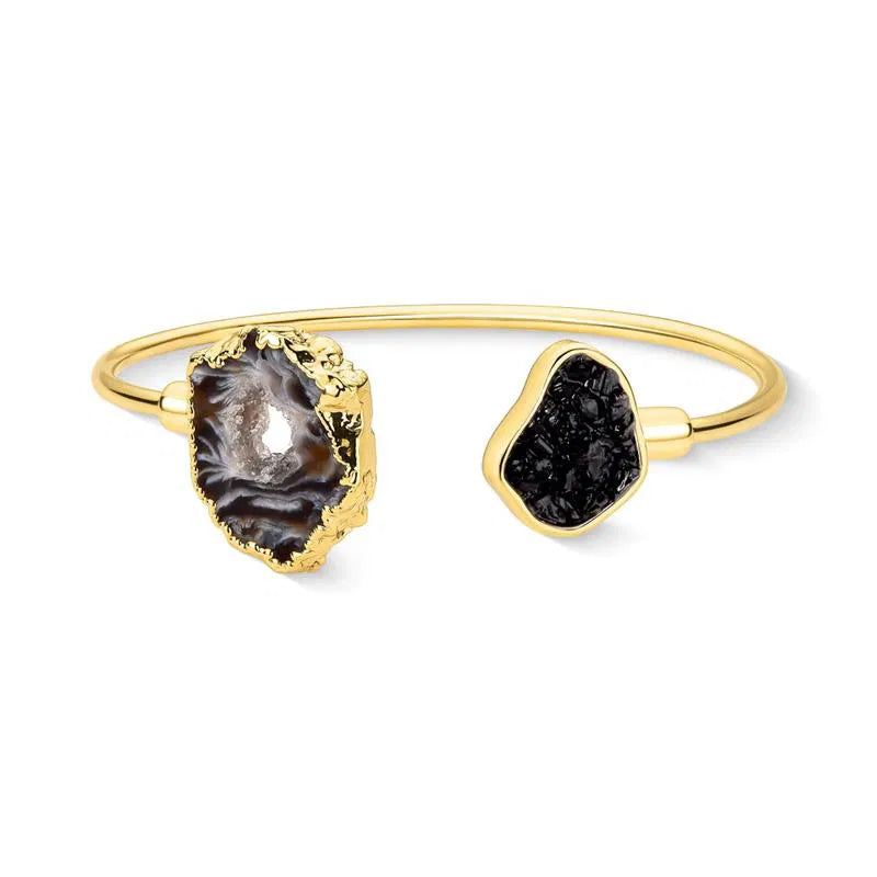 Bracelete Geodo Natural e Turmalina Negra